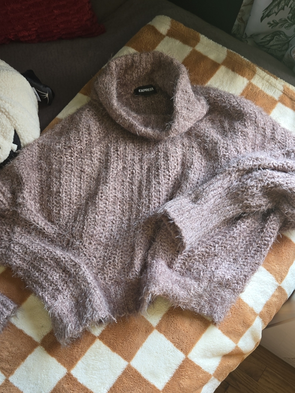 Express Mauve Fuzzy Cowlneck Sweater